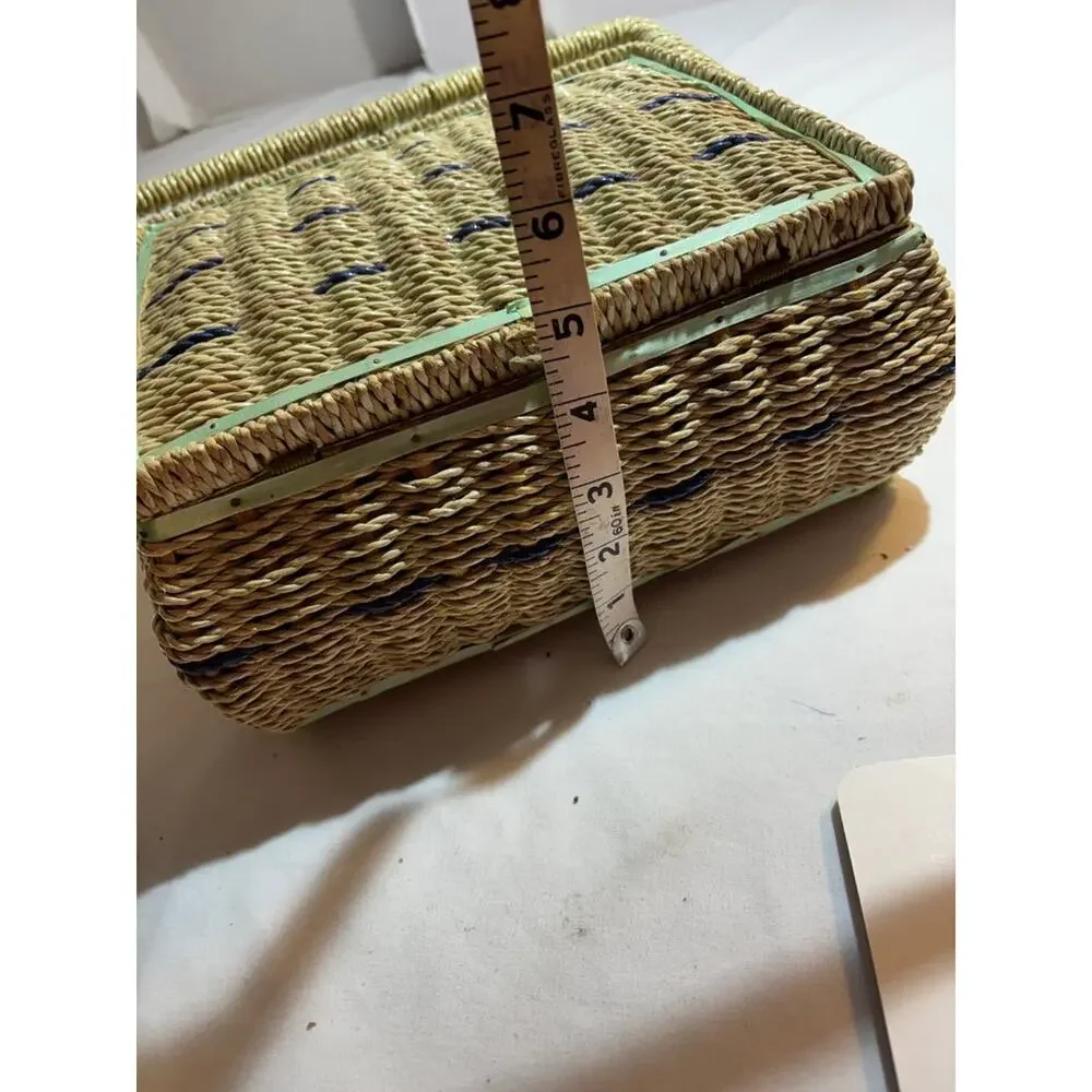 Vintage Woven Sewing Basket with Satin Lining